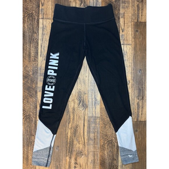 Victoria's Secret  Pink Flat Waist Colorblock Logo Yoga Leggings Black Small (S) - Picture 1 of 6
